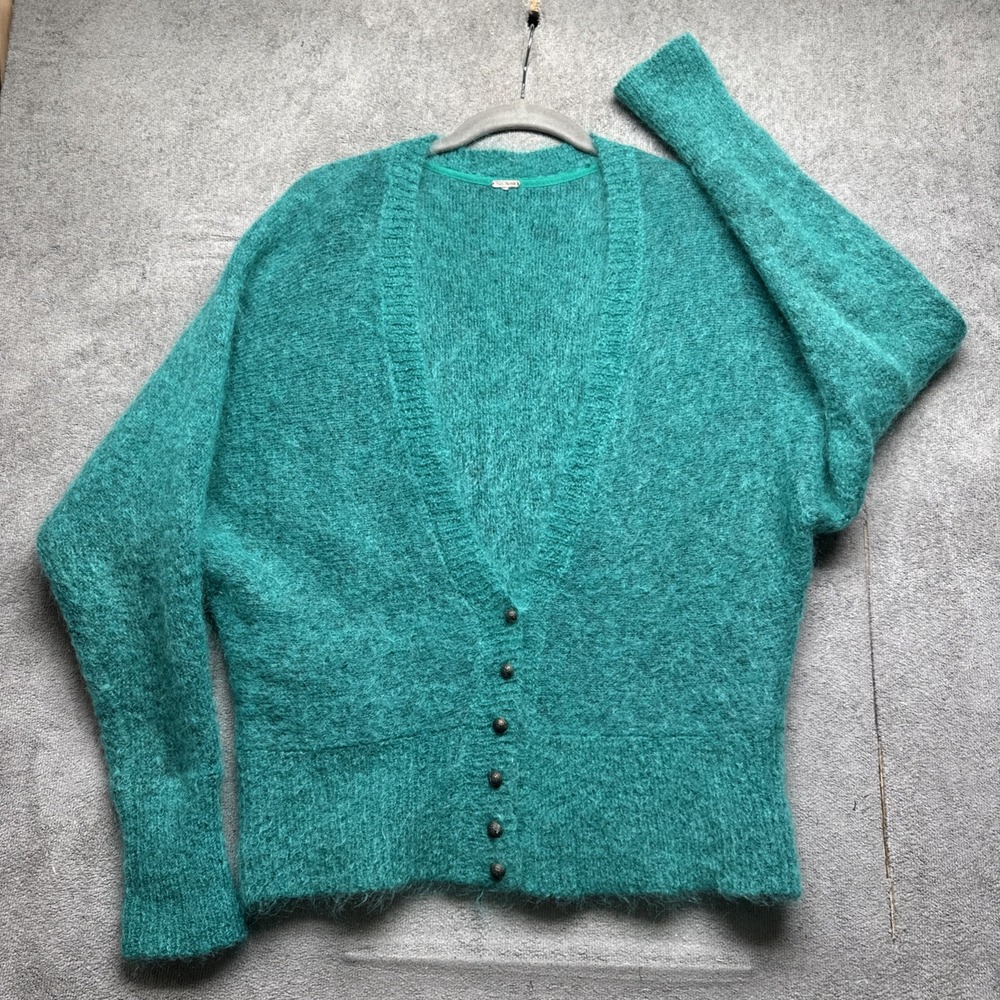 Free People‎ Green Mohair Blend Button Front Cardigan Sweater Boho Slouchy M - Picture 2 of 8